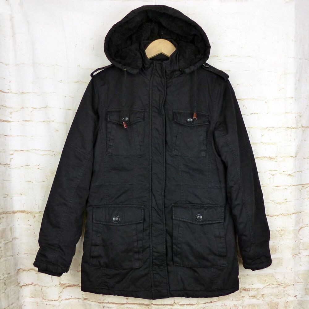 Wantdo Parka Jacket Women L Black City II Sherpa Lined Hooded Cotton Utility